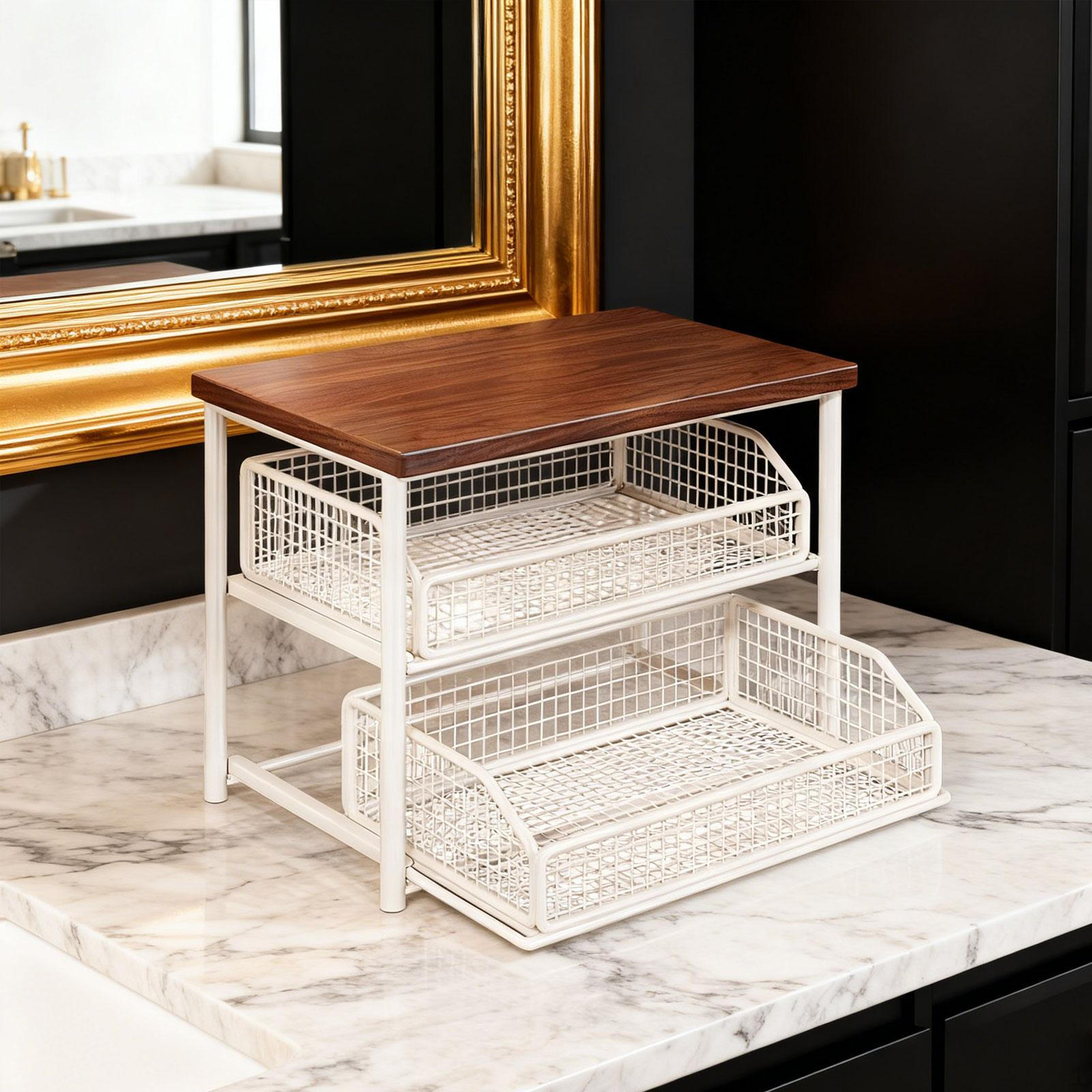 Органайзер для кофе, настольная полка-стеллаж, 2 яруса для белый