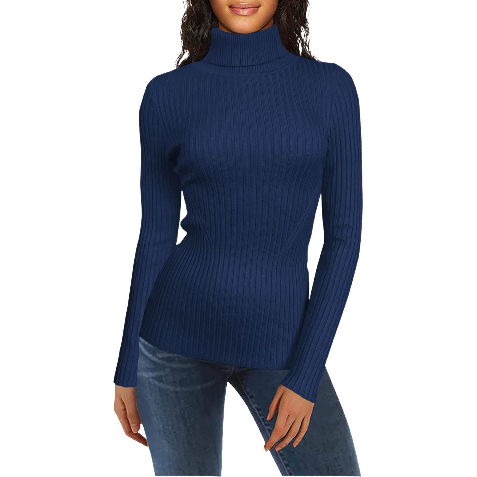 

Женский модный свитер с высоким воротом, однотонный трикотажный свитер, повседневный свитер XXL тёмно-синий