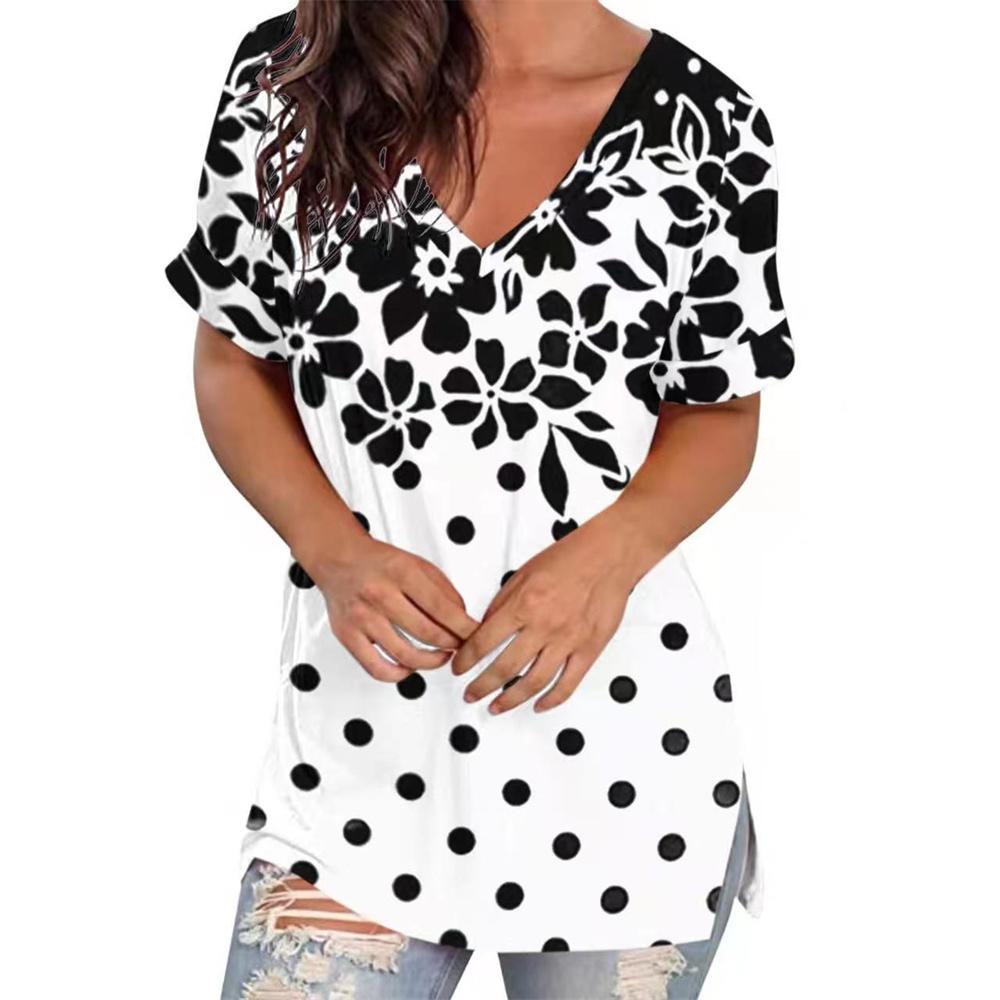 T-shirt Estiva da Donna Strisce Stampa Gradiente Abbigliamento Scollo a V Manica Corta Top Basici Streetwear Moda T-shirt Oversize per Ragazze