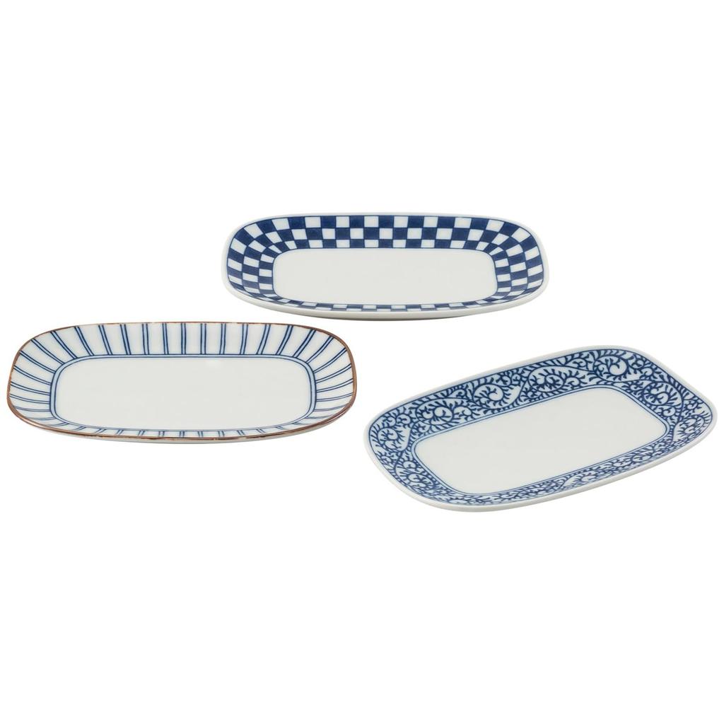 Nishikai Pottery Rectangular Plate Measures Approximately 19cm Wide x Deep x 2cm Microwave and Dishwasher Made in Japan "Aiya" 3-Piece Set, 12.5cm