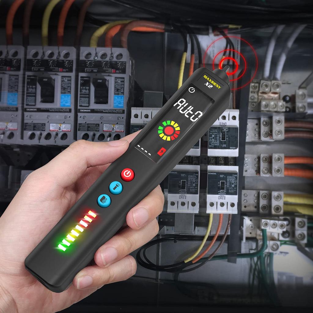 MAXRIENY Voltage Tester with Color Integrated Infrared Thermometer and Multimeter for and BBQ 3-Line Screen, Automotive, Home, Cooking,