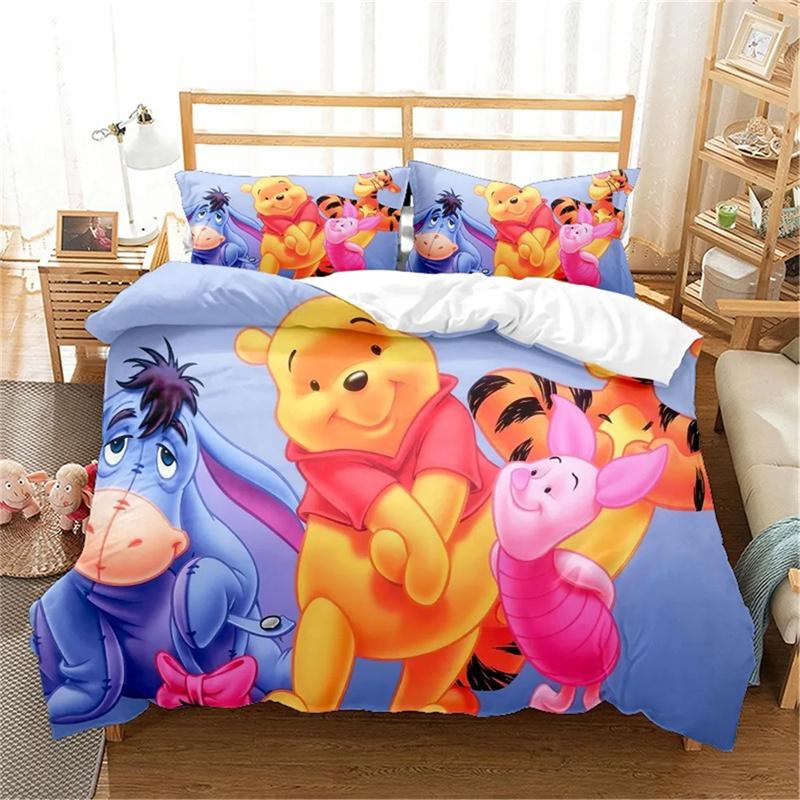 Winnie The Pooh Printed Bedding Sets Cartoon Comforter Cover Bed Cover Duvet Cover Pillow Case 2-3 Pieces Sets Kids Adult Size