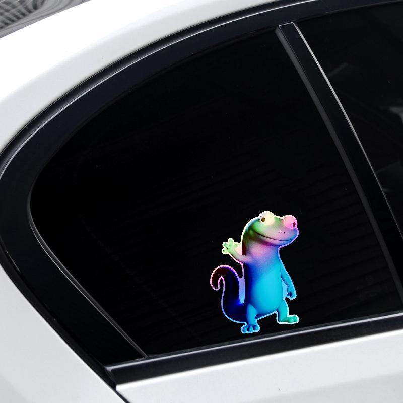 1Pcs Holographic Wave Lizard Vinyl Decal, Rainbow Waterproof For Rear Window, Helmet & Laptop Decor