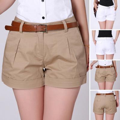 Women Shorts Pure Color Mid Waist Button Zipper Closure Loose Above Knee Length Side Pocket