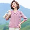 Qianlian Women's Lapel Patchwork Knit T-Shirt