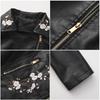 Women’s Faux Leather Jackets Embroidered Flower PU Bomber Coat Diagonal Zipper Outer Wear Autumn Winter Spring Motorcycle Biker Jacket