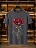 2026 New 100 Cotton Tshirt Realistic Red Rose Wrapped With Dollar Bills Print Luxury Casual Short Sleeve