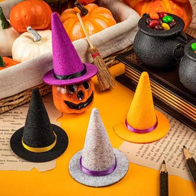 Miniaturowe kapelusze czarownic z filcu, mały kapelusz czarodzieja, ręcznie robiona dekoracja butelki wina na Halloween, ozdoby DIY, akcesoria imprezowe
