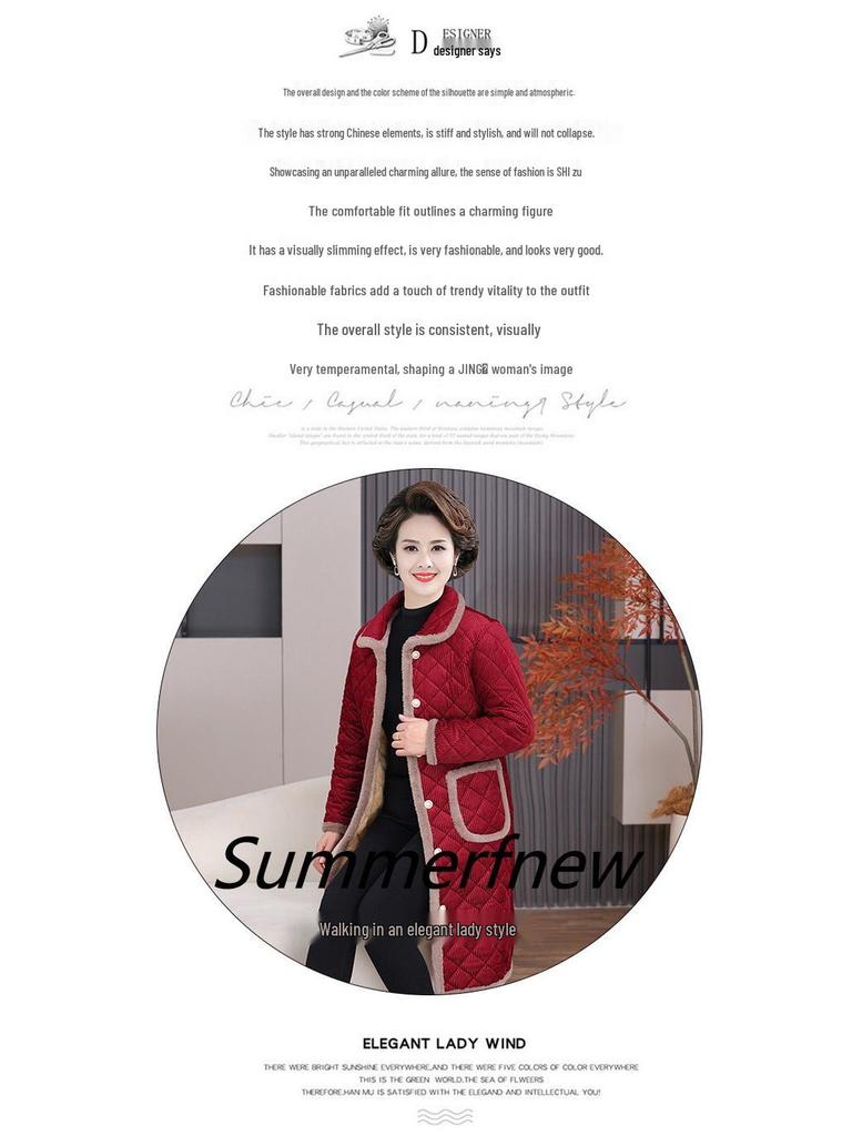 Cozy Plaid Fleece-Lined Jacket for Elderly Women - Mid-Length Winter Coat for Grandmothers