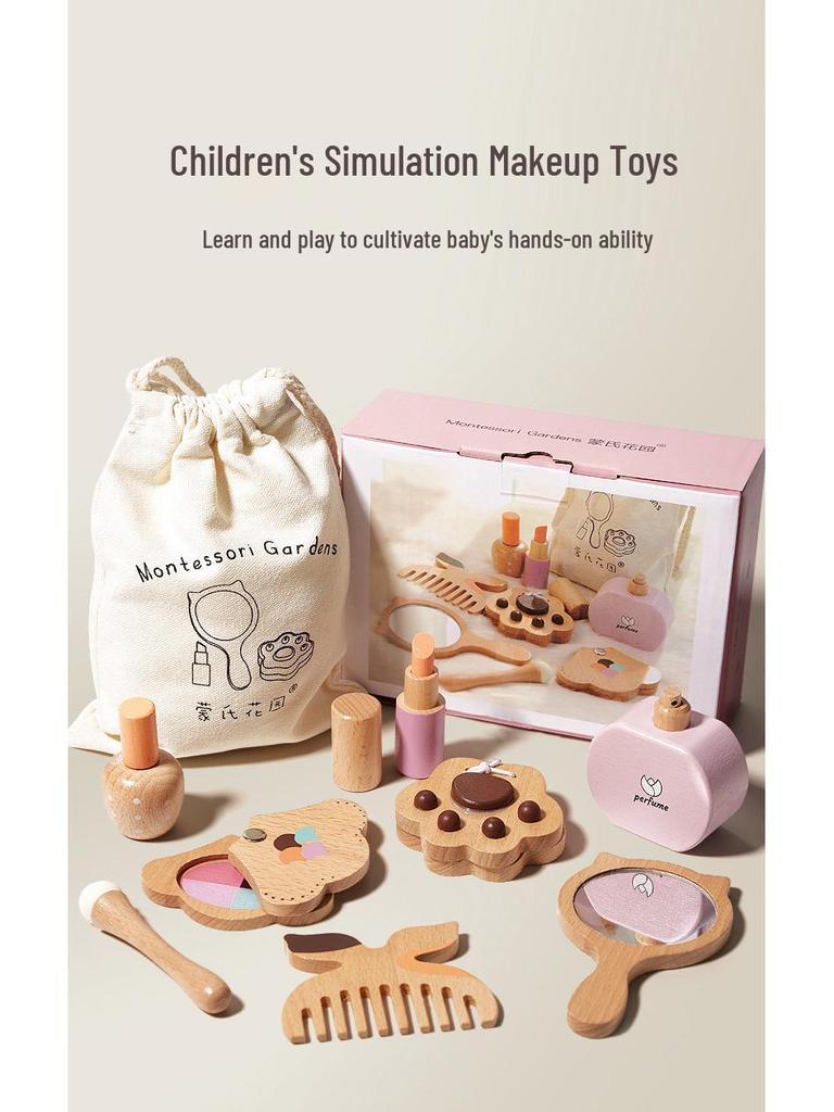 Children's Beech Wood Makeup Play Set - Educational Toy for Girls