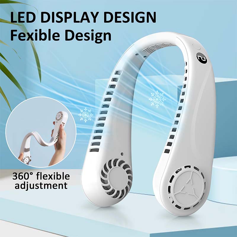 New-style Five-Speed Digital Display Leafless Neck Fan-Portable USB Mini for Students Outdoor Sports & Foreign Trade