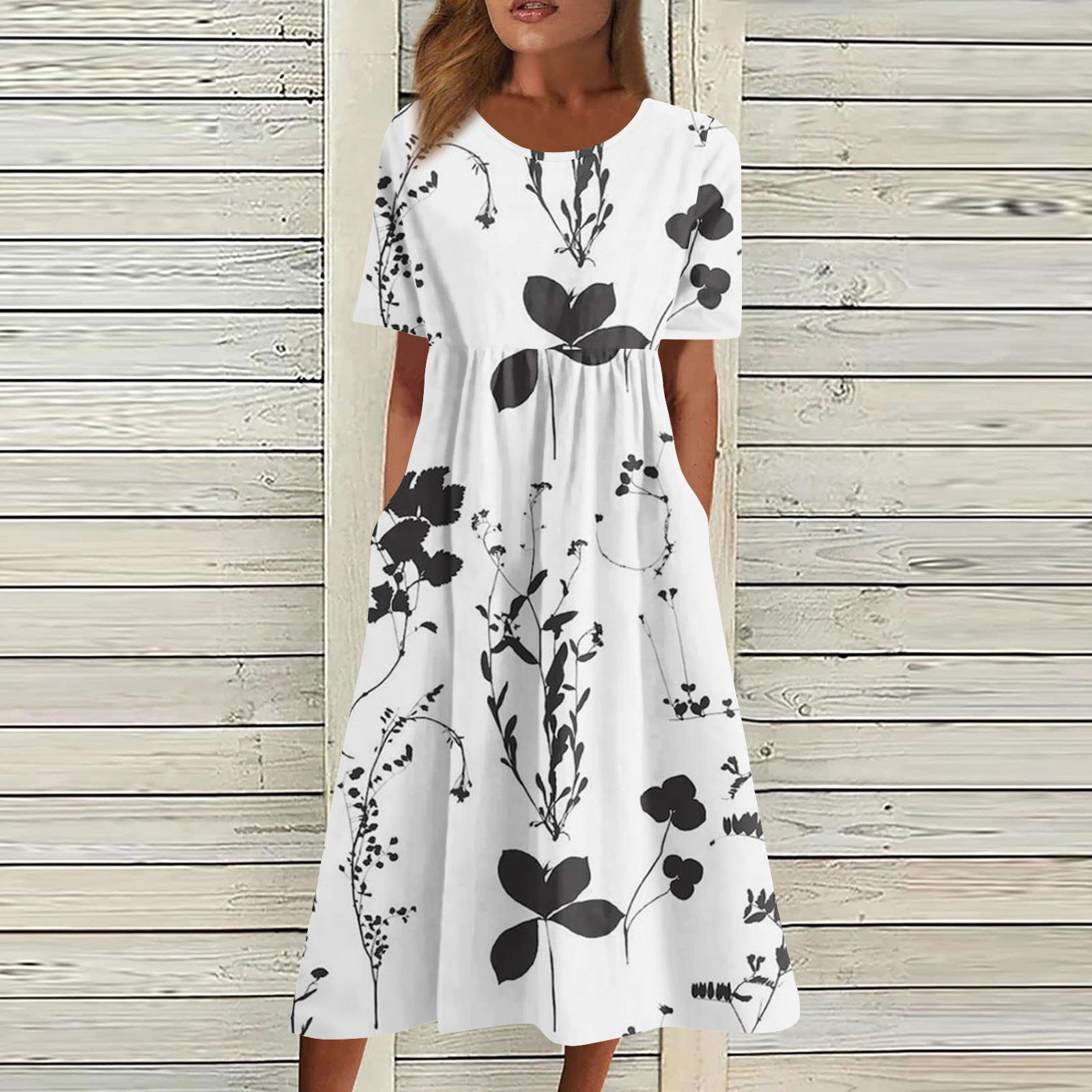 

Жен. Повседневные платья Платья с принтами Летние платья С принтами Плиссированные платья-миди с круглым вырезом Классический Классический На открытом воздухе Повседневные С короткими рукавами Свободные платья XXL чёрный