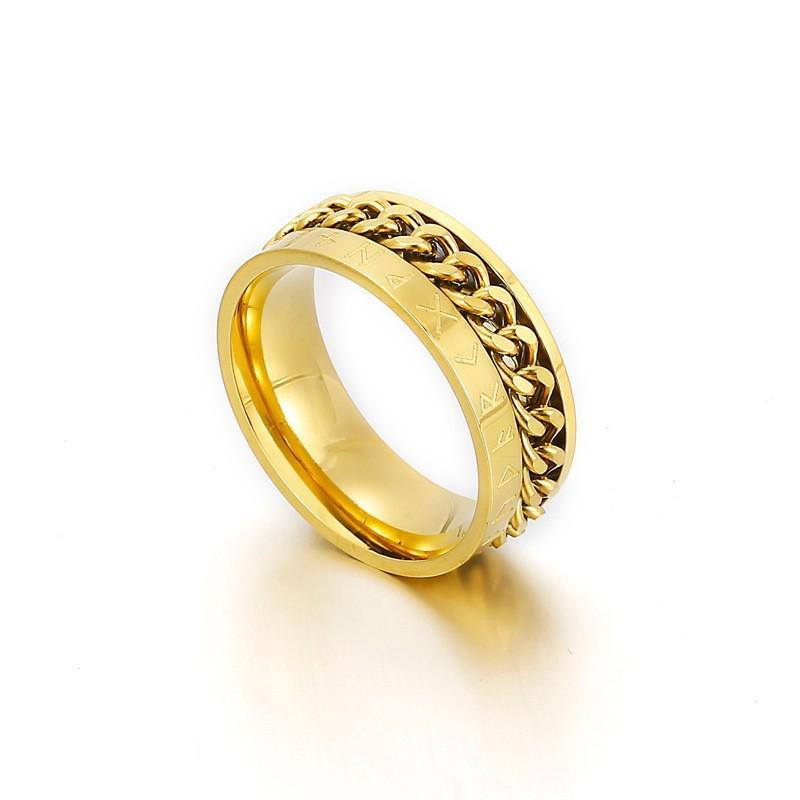 Men's Titanium Steel Rotatable Chain Ring with Embossed Pattern and Built-in Bottle Opener