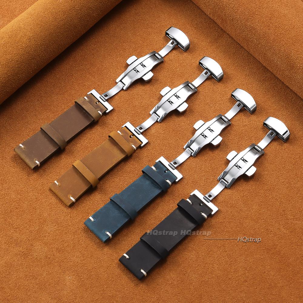 Bracelet for Seiko Vintage Leather Watch Band Stitching Cowhide Strap for Rolex Butterfly Buckle Straps 18mm 20mm 21mm 22mm 24mm