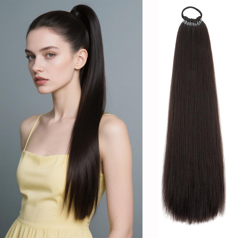 22 inch Synthetische Lange Rechte Paardenstaart Haarverlenging Elastische Band Gevlochten Paardenstaart Zwart Bruin Haarstuk voor Vrouwen 22inches