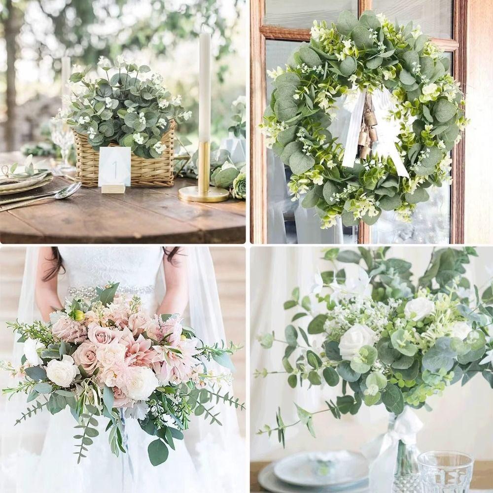 20Pcs Decoration Artificial Eucalyptus Leaves Bendable Silk Eucalyptus Leaf Bridal Bouquet