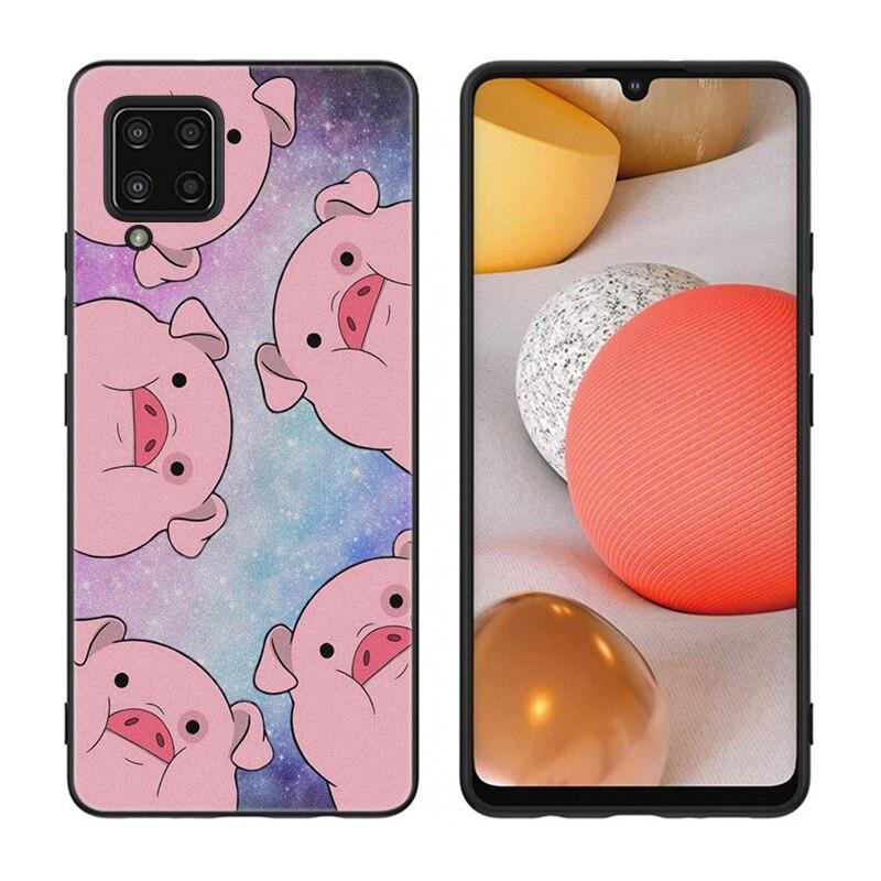 Cartoon Cute Pig Phone Case For Samsung Galaxy A12 A02S A22 A32 A52 A72 A71 A51 A41 A31 A21 A11 A50 A70 A10S A20S Black Cover