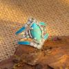 Vintage-Inspired Turquoise Diamond-Accented Ring Set for Women