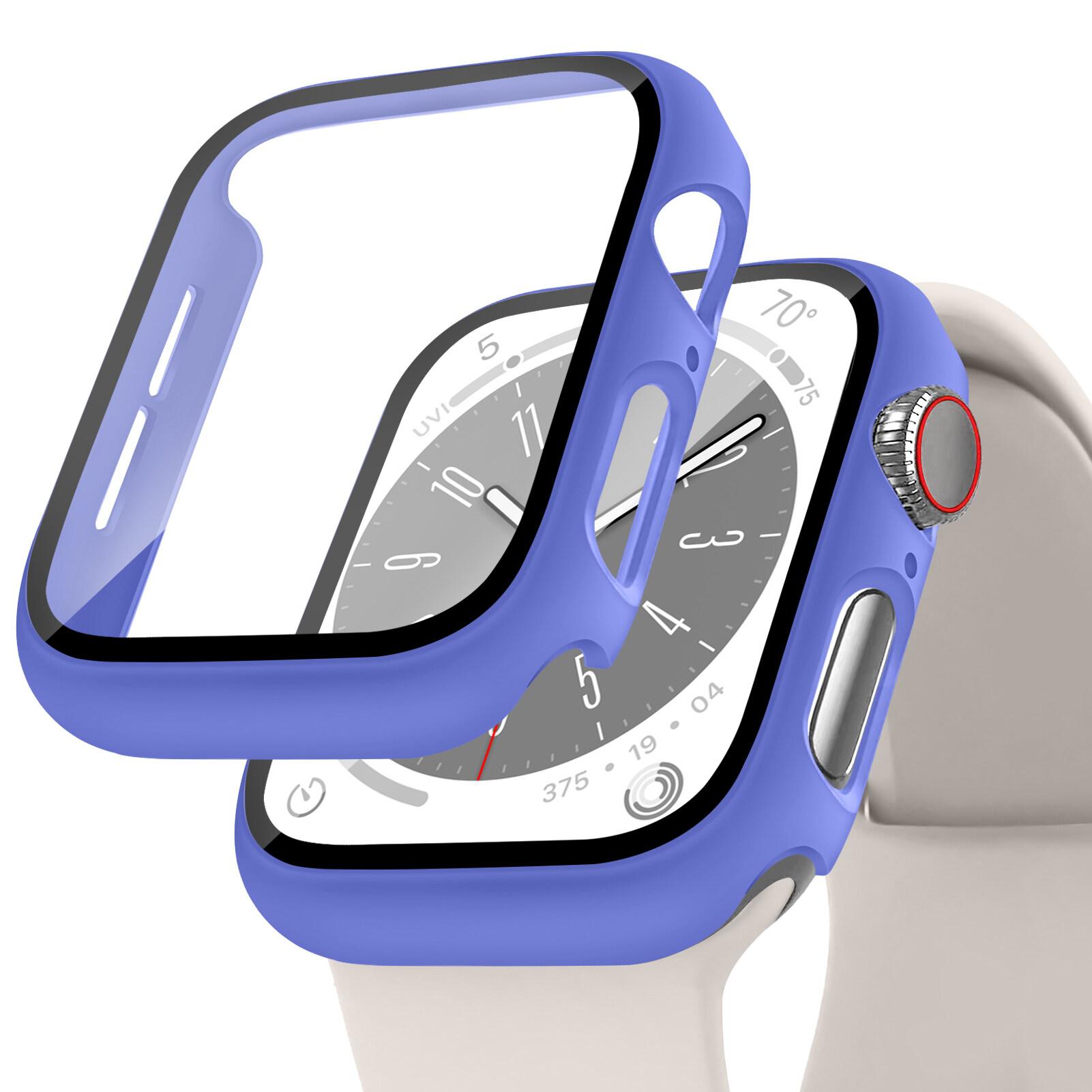 

Жесткий чехол для ПК Apple Watch 40 мм 44 мм 45 мм 41 мм 42 мм 38 мм, защитное стекло для экрана, лицевая крышка, бампер для iwatch Series 9 8 7 6 SE 5 4 3 2 1 40mm series 6 5 4 SE SE2 лиловый