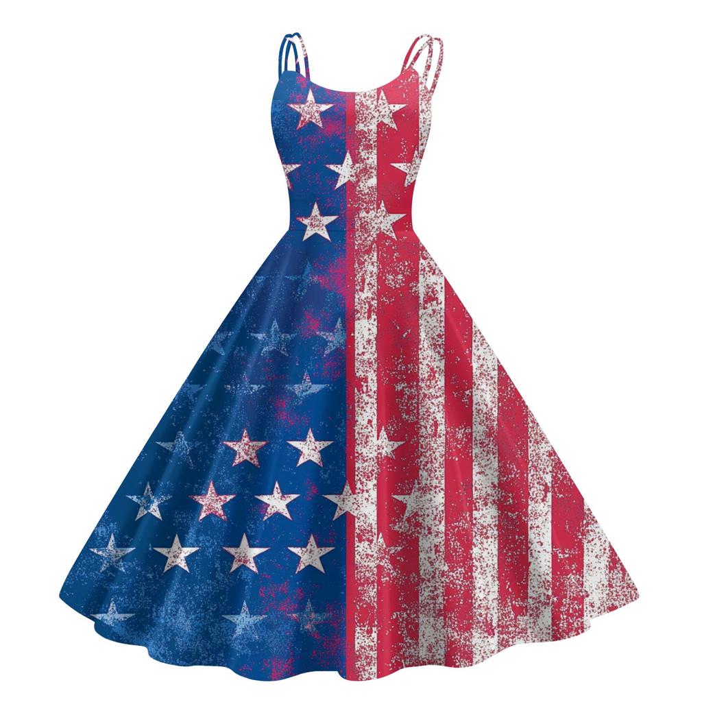 Independence Day Printed Women's Casual Sexy Strapless Punk Vintage Dresses