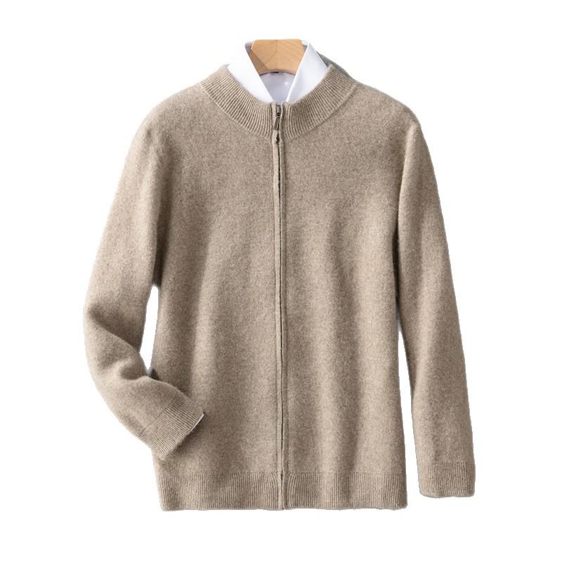 Men's Wool Round Neck Cardigan - Autumn/Winter Business Casual Knit Sweater