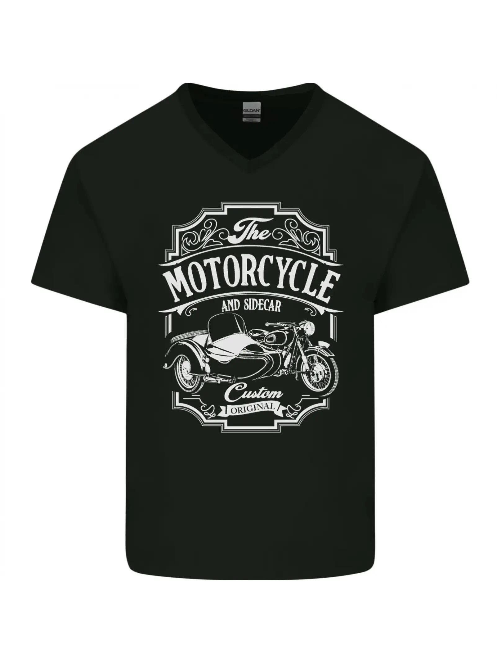 

motorcycle and sidecardesign100 cotton summer Oneck short sleeve casual printed mens Tshirt 4XL