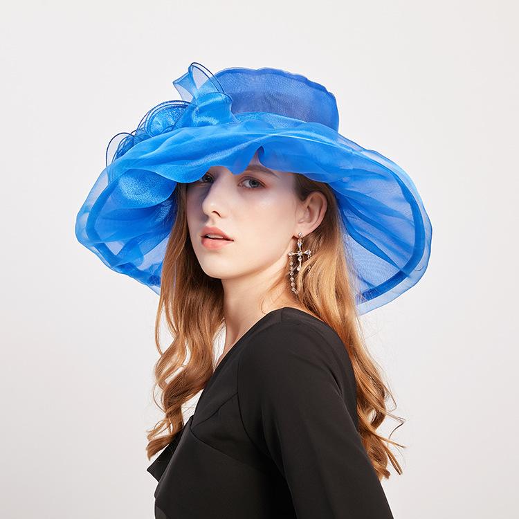 Summer Organza Mesh Top Hat Fashion Hat Women's Flower Beach Sun Hat Big Edge Face Covering Sun Hat