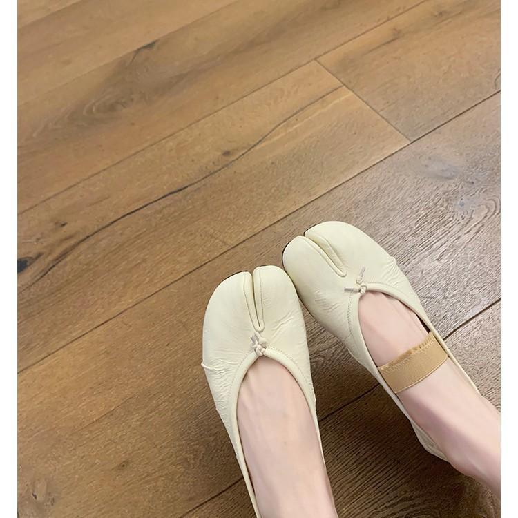 Sheepskin version~ Genuine leather one-word with soft-soled split-toed shoes women's autumn pig's trotters Mary Jane single shoes flat-soled small lea