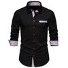 Spring Summer Triangle Collar Striped Color Blocked Men's Long Sleeved Shirt Top Shirts (men’s)