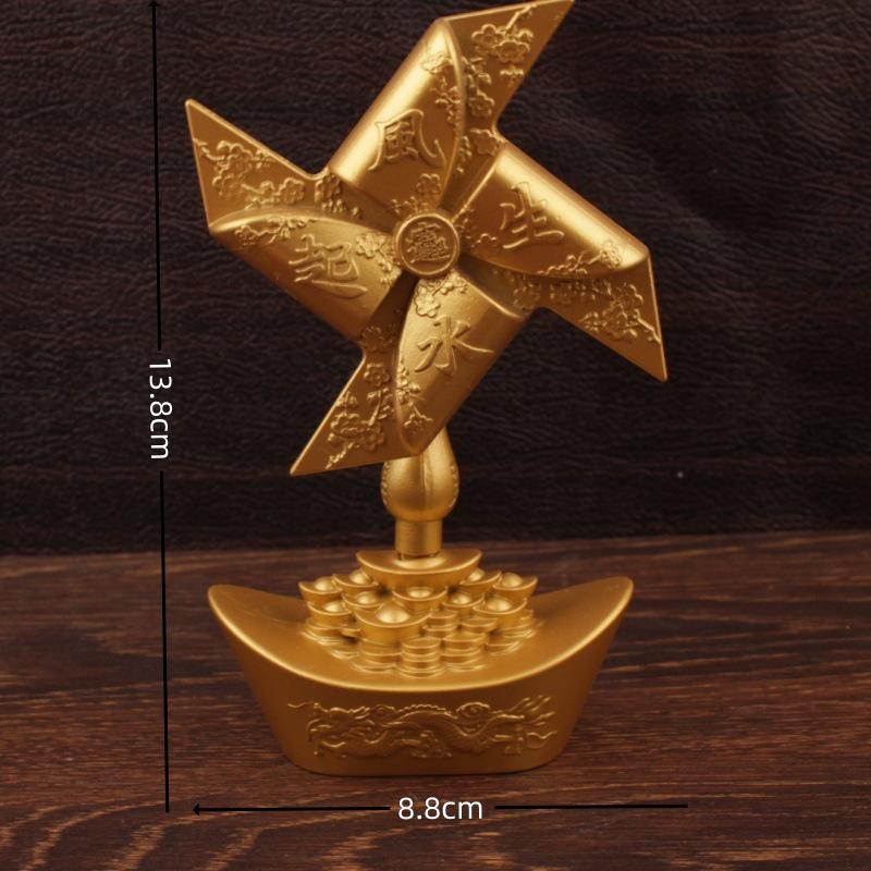 Golden Alloy Rotating Windmill Treasure Bowl: Creative Metal Wealth Ornament