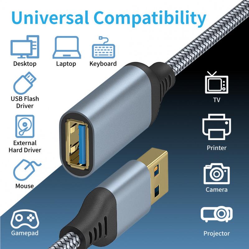 USB 3.0 Male-to-Female Extension Cable for Data Transfer and Charging - Compatible with U Disk, Keyboard, Mouse, PS4, PS5 Controllers.