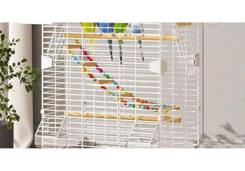 Deluxe Horizontal Wire Parrot Cage for Budgerigars - Anti-Splash Design