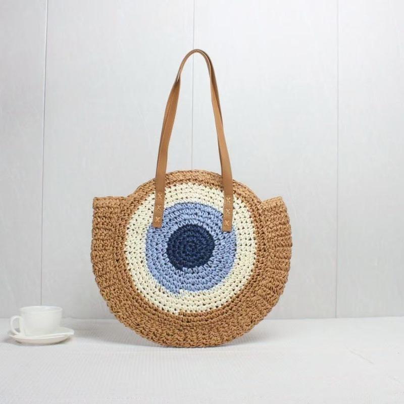 Single Shoulder Round Straw Bag Straw Bag New Hand-woven Bag Women's Large-capacity Casual Women's Bag Vacation Beach Bag