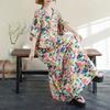 DIMANAF 2025 Women Plus Size Summer Dress Floral Casual Vintage Dress Basic V-Neck Loose Linen Long Dress Maxi