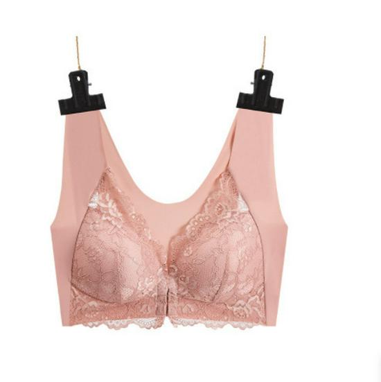 Plus Size Seamless Lace Push-Up Bra with Front Closure and Beautiful Back Design