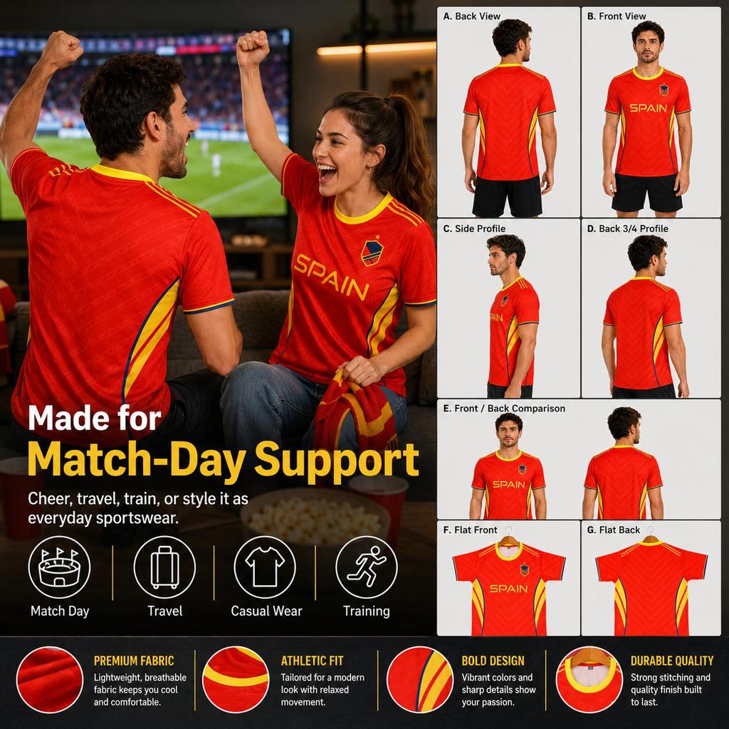 KNK Football Fan Jersey Dry-Fit National Team Colours Supporter T-Shirt Spain 2XL