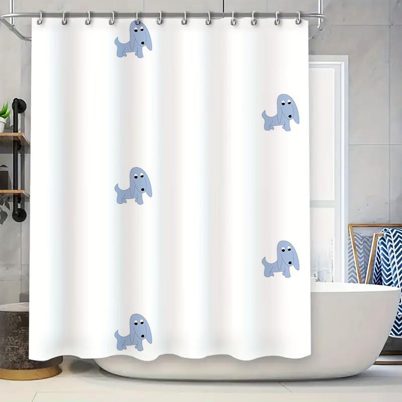 

Blue Dog Print Shower Curtain Bathroom Decor Waterproof Fabric 3D Printed Bath Accessories Home Supplies White 90x180cm