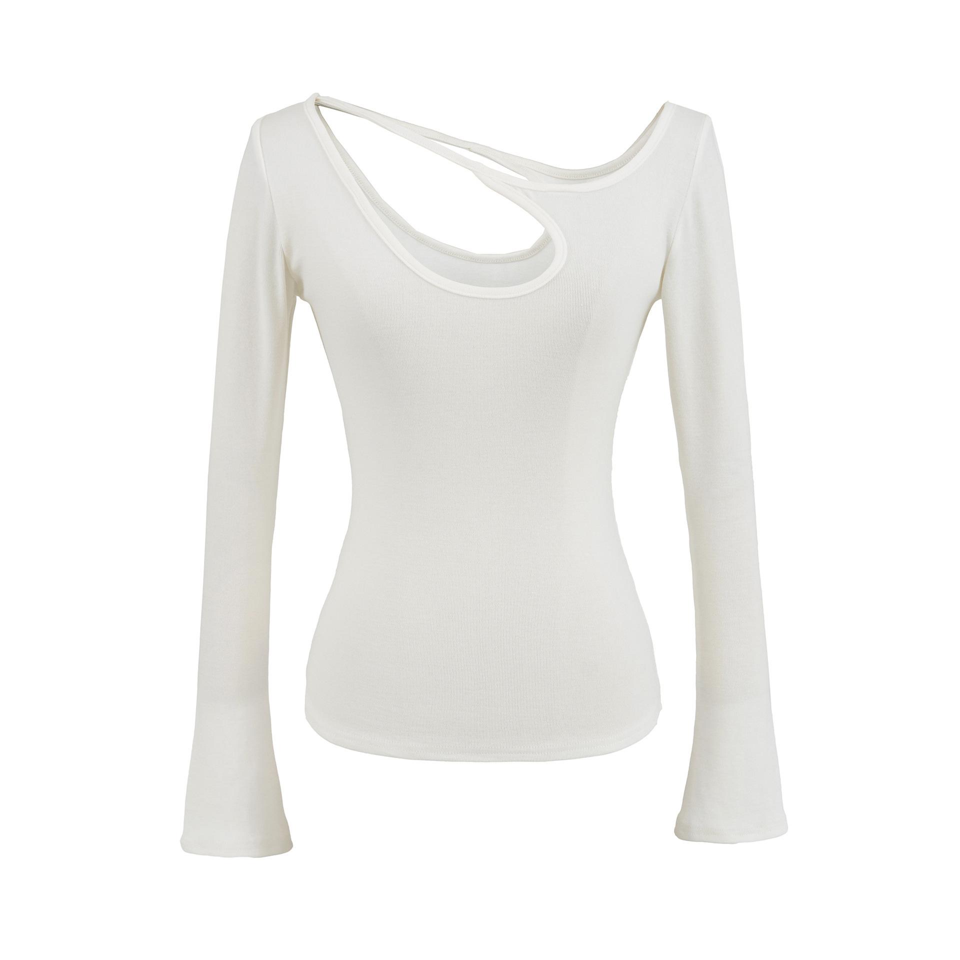2025 Autumn/Winter Women s Off-Shoulder Long Sleeve Slimming T-Shirt Small белый