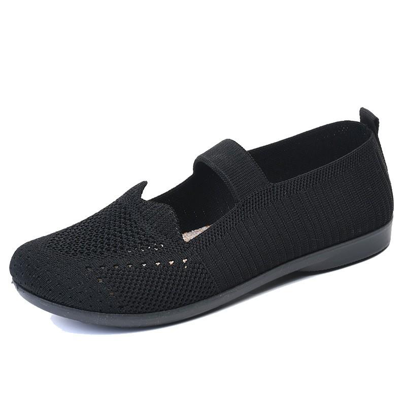 Womens Comfortable Flat Slip-On Shoes Senior Ladies Breathable Mesh Upper Non-Slip Rubber Sole