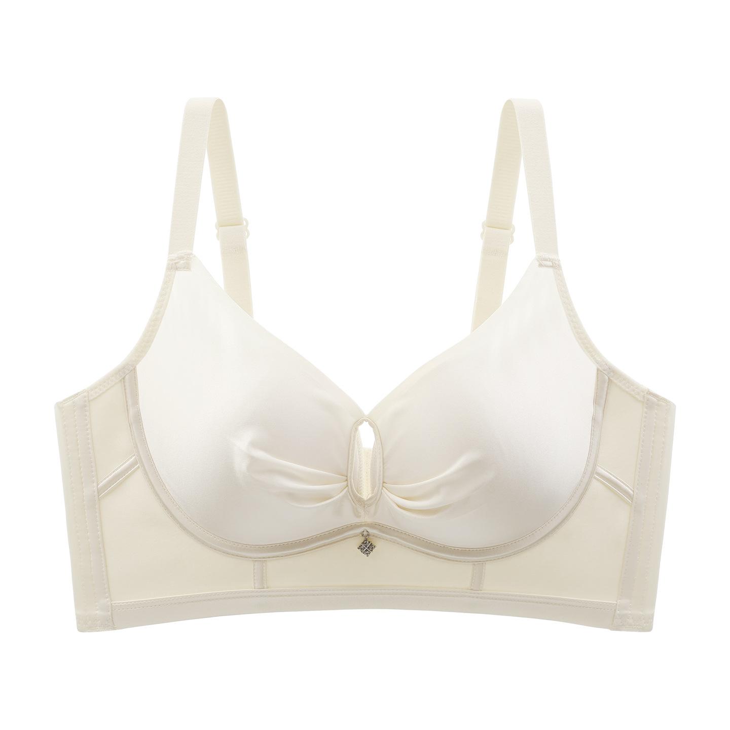 

New satin solid color Shijuto without steel ring smooth surface hollow sexy side collection breast bra cover 32/70ab through cup молочный белый