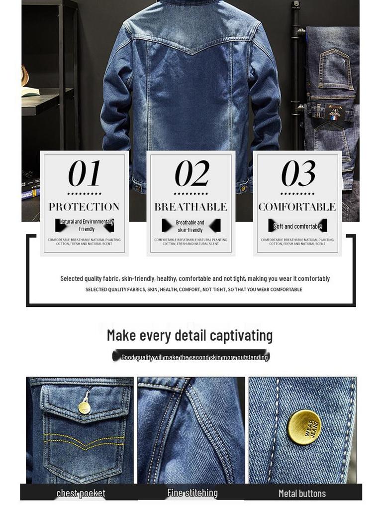 Vyriška žieminė džinsinė striukė su flisiniu pamušalu - Madingas korėjietiškas stilius, laisvo kirpimo