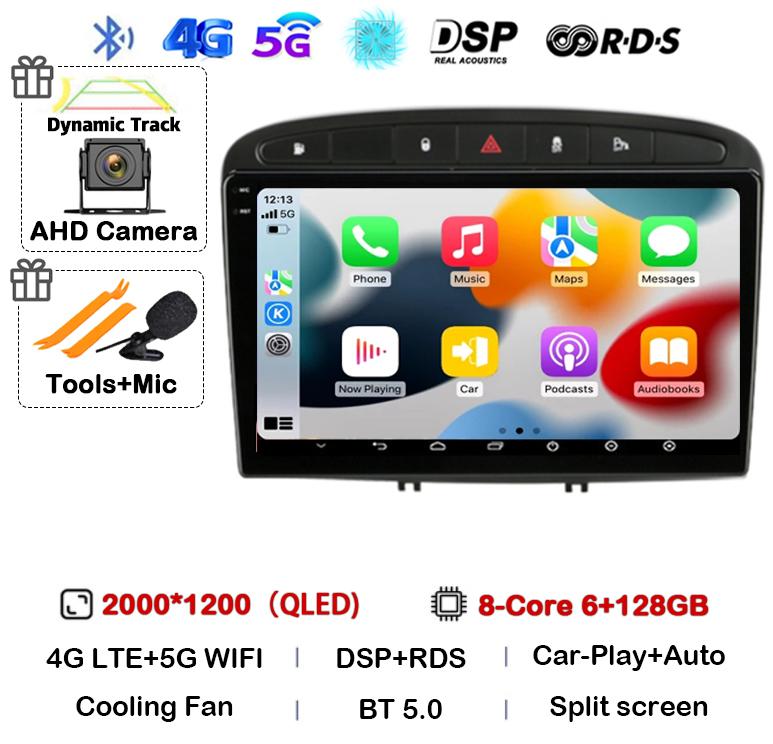 Android 14 Carplay Auto for Peugeot 308 308SW 2007-2015 408 2012-2020 Car Radio 2 DIN GPS Stereo Multimedia Player Head Unit DSP