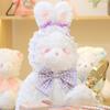 Plush Rabbit Bear Doll With Lace And Checkered Bow Decor For Girls Kids Birthday Gift And Sleep Support
