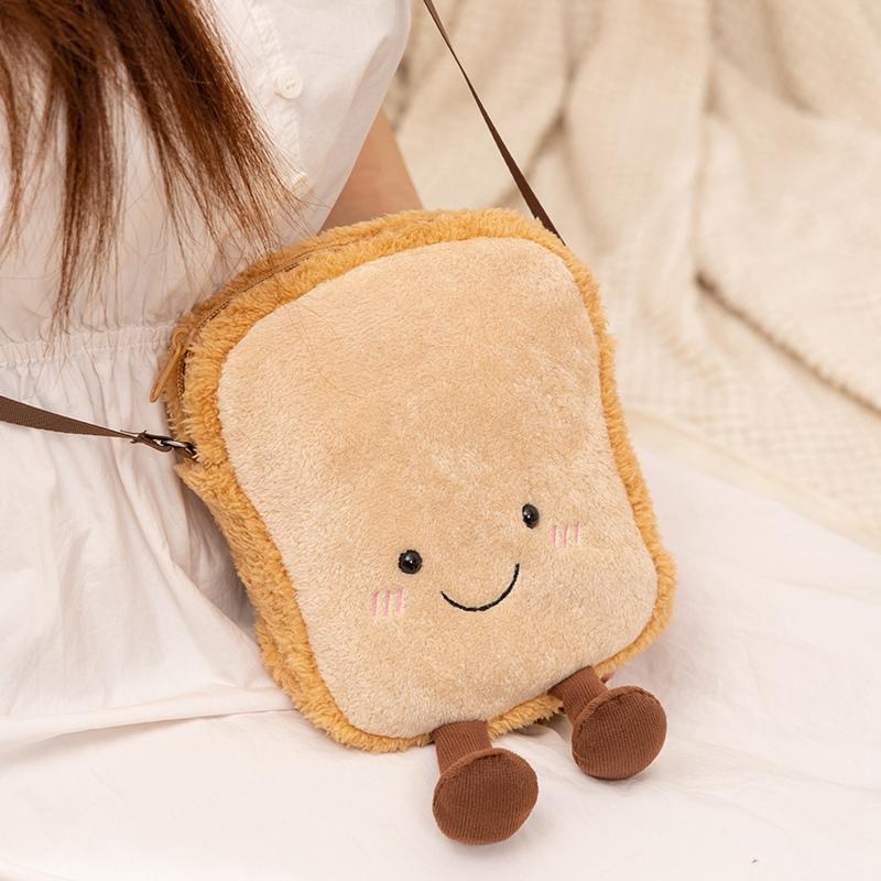 Croissant Bread Toast Plush Toys Backpack Cute Kawaii Food Shape Bag Kids Boys Girls Fashion Street Photography Soft Fun Carrier