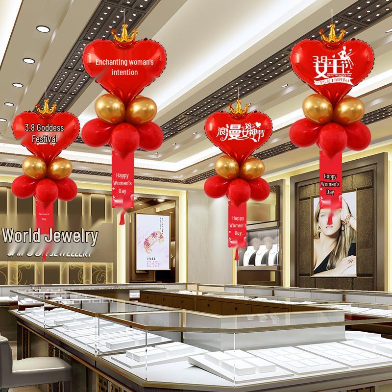Women s Day March 8th Celebration Decorations: Charms, Balloons, Jewelry Stores, Mall Atmosphere Arrangement.