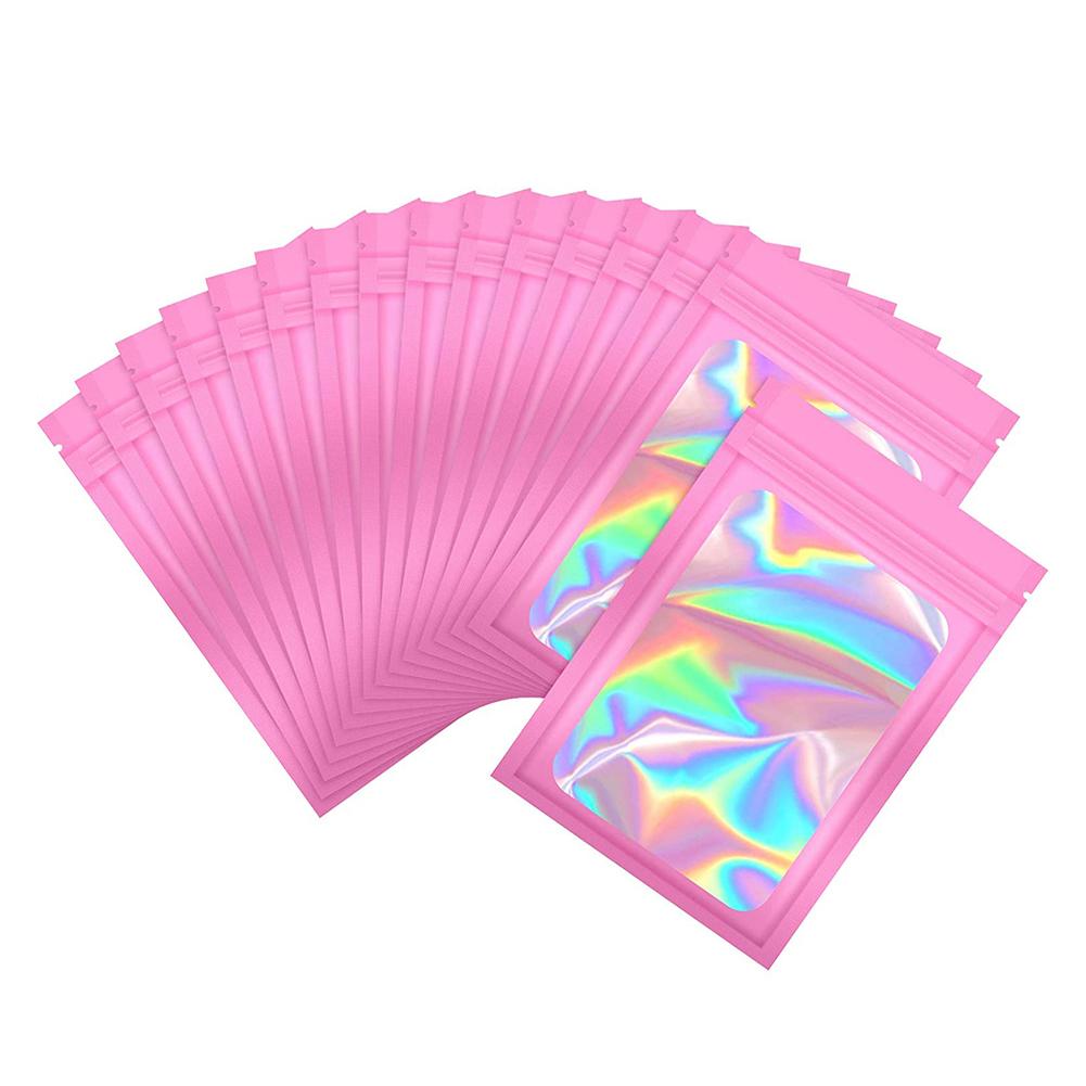 100pcs Laser Zip Lock Bag Holographic Iridescent Pouches Smell Proof Mylar Bags Resealable Packaging Pouch Jewelry Storage Bag