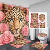 4-delige Moderne Kunst Douchegordijn Set met Antislip Badmat, Toiletdekselhoes, Contourkleed & 12 Haken, Badkamer Decoratie