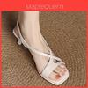 Summer Womens Square Toe Cross Strap Open Toe Low Heel Pu Sandals For Casual Wear