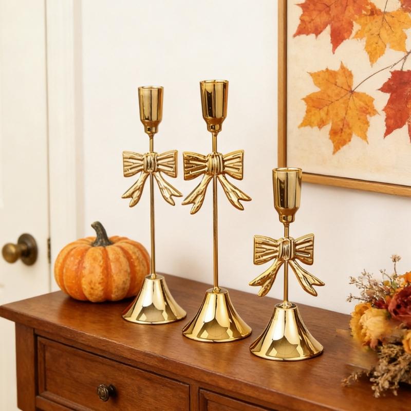 Christmas Bows Candlestick Holders Iron Metal Taper Candle Holders Decorative Candle Stands for Wedding,Home Decorations