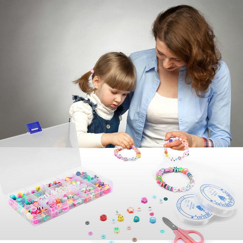 Polymer Clay Beads Kit 15 Style Cute Heart Star Clay Beads Charms for Jewelry Necklace Earring Making DIY Bracelet Accessories